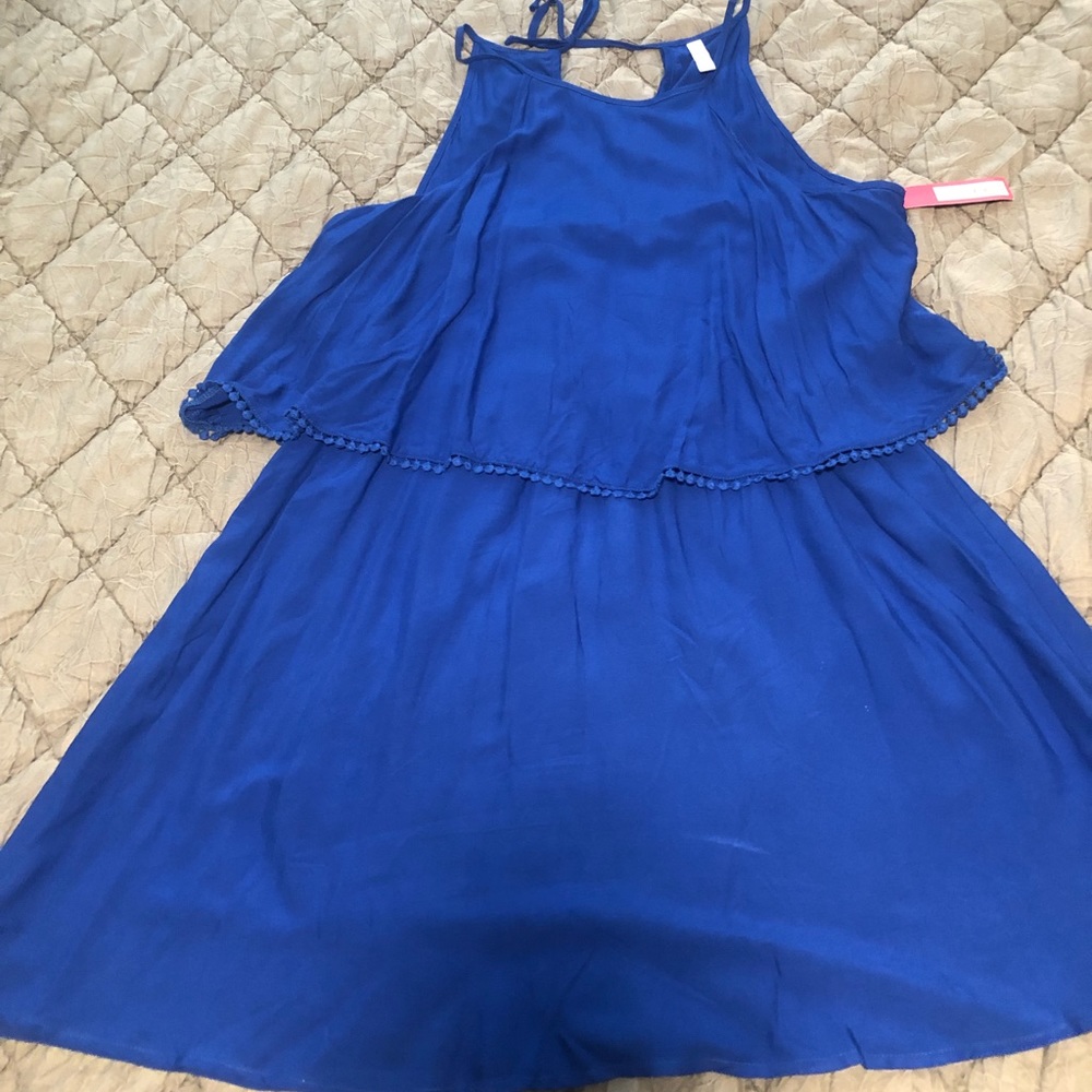 Blue sundress with spaghetti straps